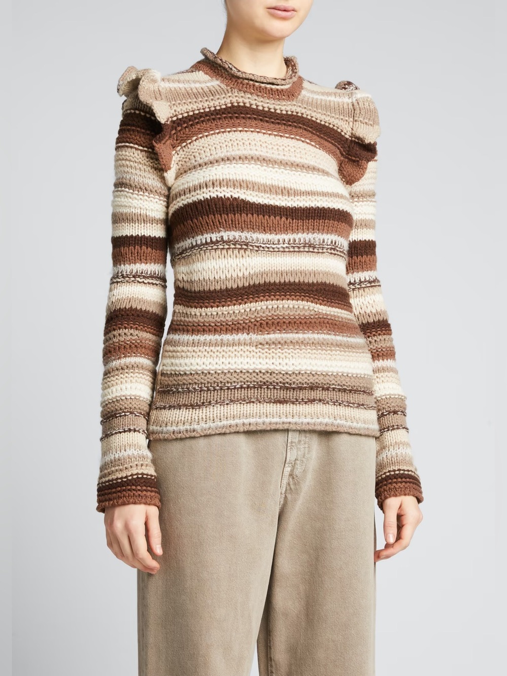 Chloe Ruffle Striped Cashmere Sweater